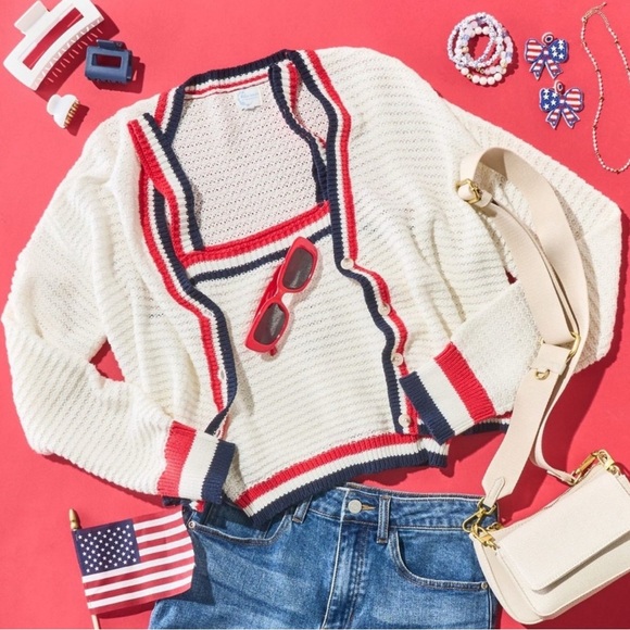 NWT Blue Rain Francesca's Jenn Striped Border Cardigan Knit Matching Set size M - Picture 4 of 9